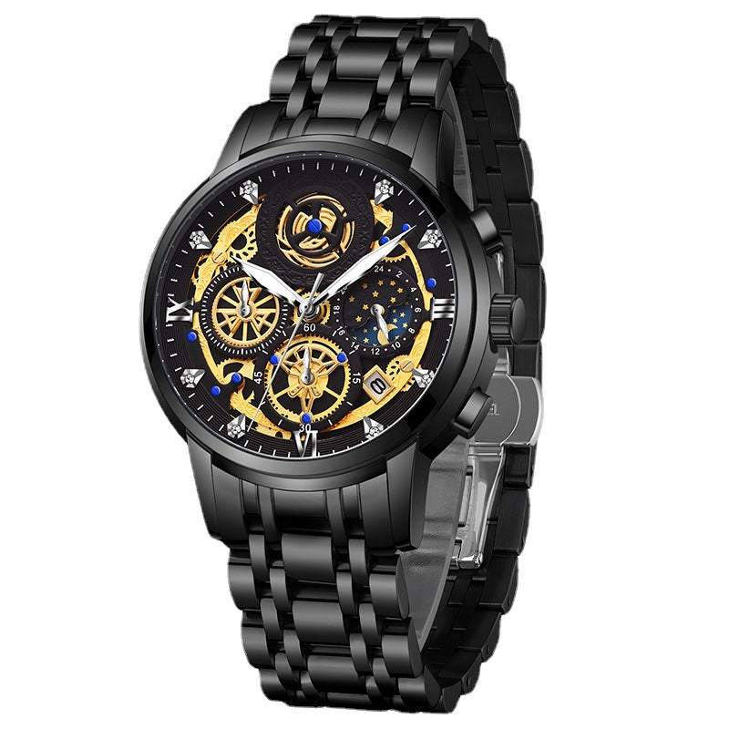 New Fashion Mens Watch Stainless Steel Top Brand Luxury Waterproof Sports Chronograph Quartz Mens Relogio Masculino Product Information: Display type: pointer Waterproof: Yes Waterproof performance: 30M Movement type: Quartz Dial diameter: 42mm Thickness: