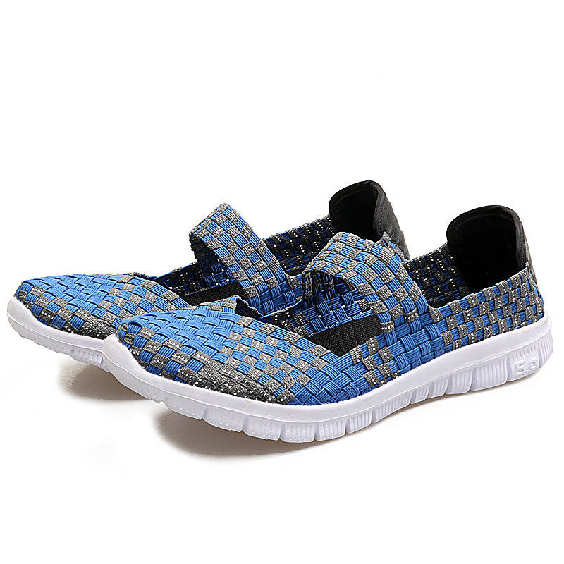 New Elastic Woven Shoes Large Size 42 Mother Shoes Comfortable Flat Casual Single Women's Shoes Product information: Style: Casual Function: breathable, light Brand: Nine Zero Mai Upper material: braided belt Sole material: MD Applicable sports: hiking Po