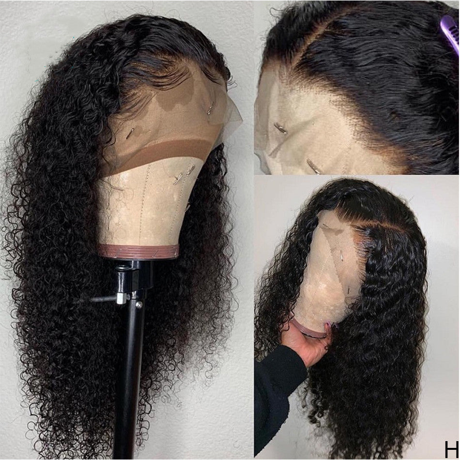 European And American Ladies Black Front Lace Small Wavy Curly Hair Product Information: Applicable people: Ladies Processing technology: half hand woven Can be dyed and ironed: not dyed Hair material: high temperature wire Applicable skin color: any skin