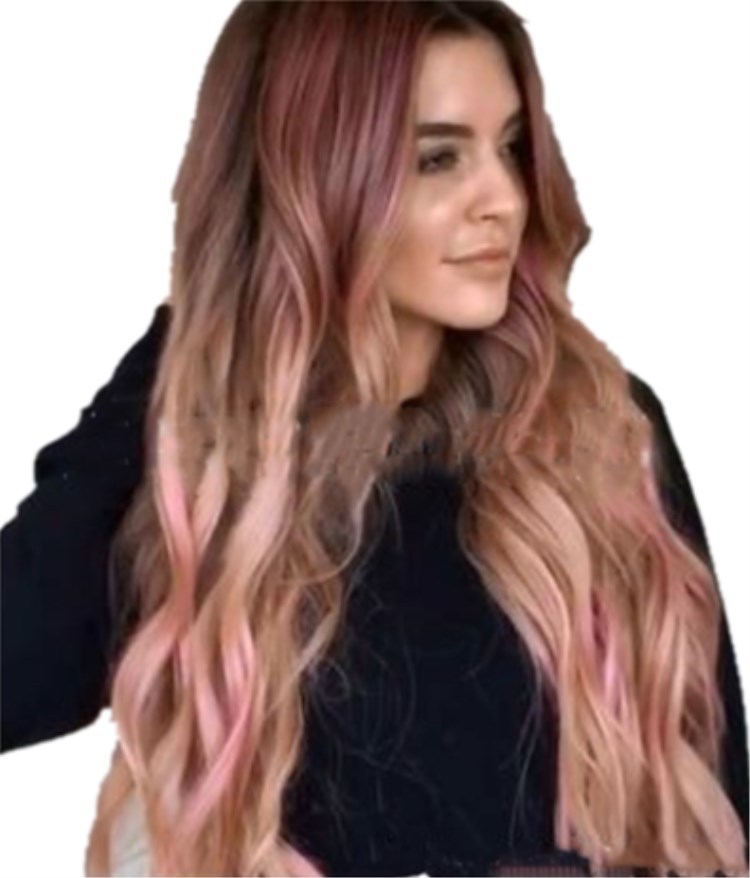 Brown Pink Big Wave Long Curly Hair Cross Border Women''s Wigs Cosplay Party Wigs Product information: Model: Brown-pink curly hair Applicable people: Ms. Processing technology: mechanism Whether it can be dyed or hot: Do not dye it Hair material; high te