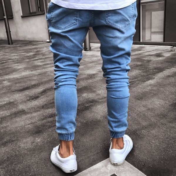 Jeans Men's Explosive Fashion Light Blue Skinny Product Information: Style: European and American Style: Pencil Pants/Small Pants Pants type: Tight-fitting Special process: Folds, whitening, cat whiskers Pants length: Trousers Waist type:High waist Pants