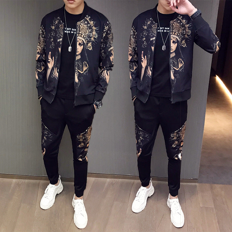 New Jacket Pants Men Tracksuit Moda Hombre Fashion Printing Men's Set Spring Men's Sports Suit 2 Piece Sets Plus Size 5XL Product information style: Casual Collar type: stand-up collar Edition type: Slim type Placket: zipper Error range: 1-2CM Fabric name