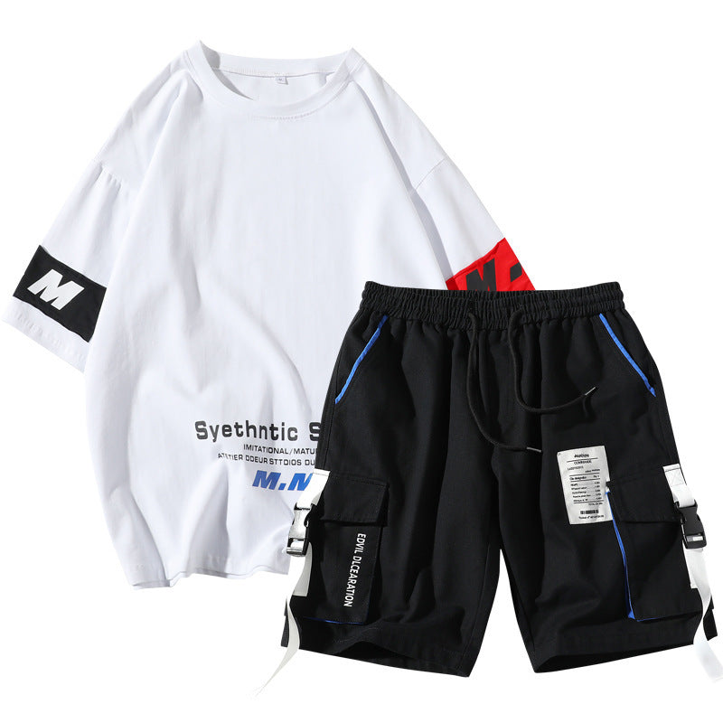 Summer Men's Sets Track Suit Mens Casual Loose Short-sleeved T-shirt Shorts 2-piece Sets Cotton Print Large Size Product information Style: sports Pants length: shorts Top style: T-shirt Top sleeve length: short sleeve Hooded or not: not hooded Fabric nam