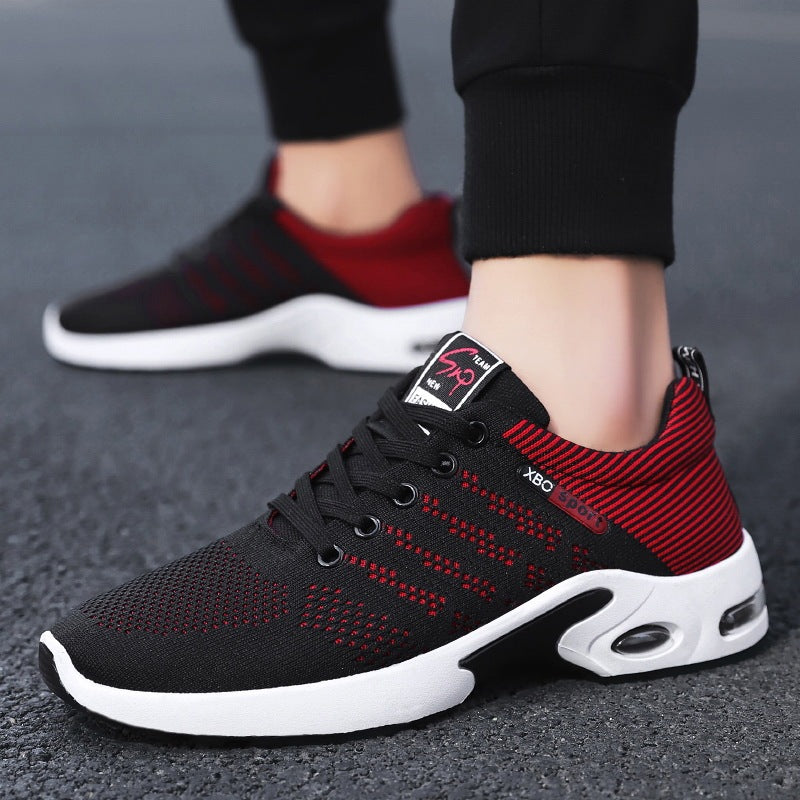 Woven Sports Shoes Men's Summer Running Shoes Product information: Function: Breathable Upper material: flying weave Sole material: PVC Wearing style: front tie Opening depth: middle mouth (7-11CM) Upper height: low Color: black and white, black and red,