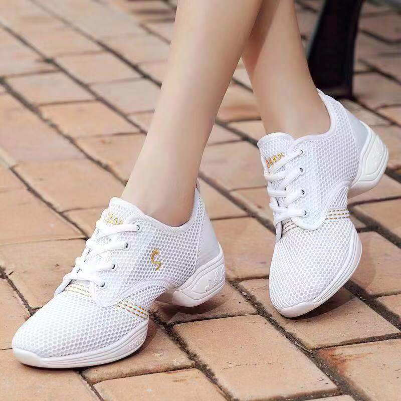 Dance Shoes women's Aerobics Sports Shoes Product informatio Upper material: Mesh Toe shape: Round head Heel height: Flat heel Color: Rose red, Black rose red, White gold, Black gold Function: Breathable, Lightweight Sole Material: Rubber Inside material: