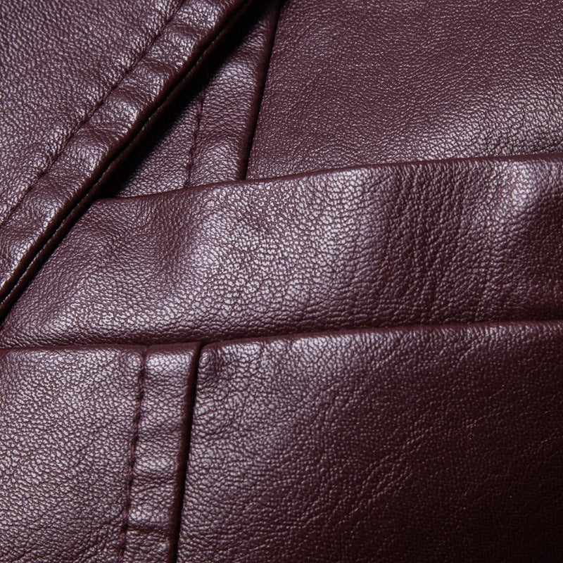 Korean Fashion Leather PU Motorcycle Men Product information: Length: Ordinary style (50cm<length≤65cm) Version: Tight-fitting Collar type: suit collar Placket: single-breasted Lining composition: polyester fiber (polyester) Color: Khaki, black, wine red