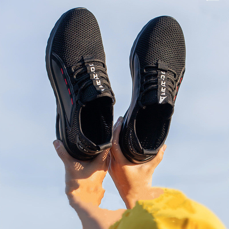 Flying Woven Anti-smashing And Anti-piercing Safety Shoes Product information: Color: black and black Material: flying weave Upper style: low cut Size Information: Size: 39,38,40,41,42,43,44,45,46,47,37 Packing list: Protective shoesx1 Flying Woven Anti-s