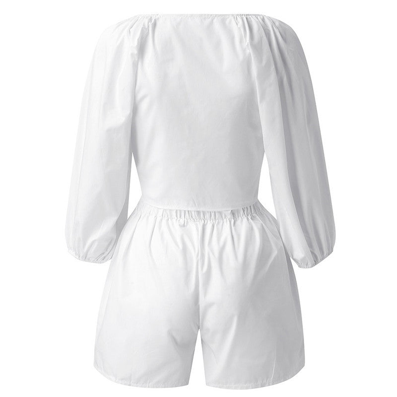 Sleeve Tops Shorts Elastic Waist Wide Leg Short Suit Sets Product Information: Material: Polyester Applicable age: 25-35 years old Color classification: White Ingredient content: 51% (inclusive)-70% (inclusive) Size Information: Size: S M L XL Precautions