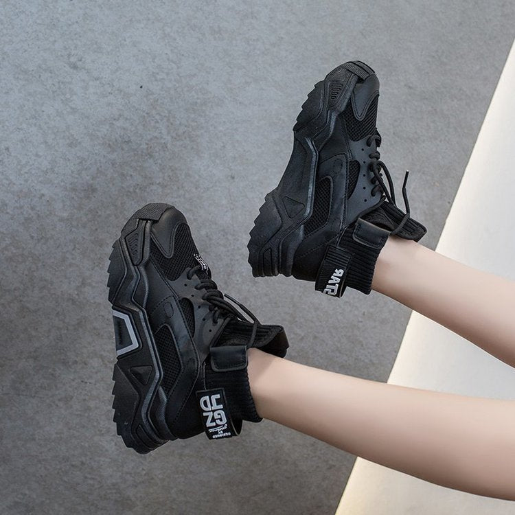 Female Ins Tide Breathable Thick-soled Student Flying Woven High Sneakers Product Imformation: style: Casual Popular elements: Cross straps Toe shape: Round head Upper Material: Artificial PU Supply category: Spot Place of Origin: Taizhou, Zhejiang Applic
