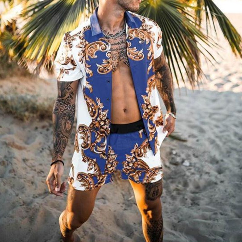 Floral Shirt Beach Two Piece Suit New Fashion Men Sets Product information: Material: polyester fiber (polyester) Style: Cropped pants Features: Straight Size Information: SizeM/L/XL/XXL/3XL Note: 1. Asian sizes are 1 to 2 sizes smaller than European and