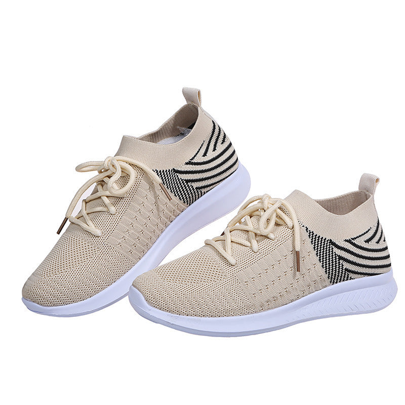 New Fashion Breathable Fly Woven Mesh Shoes Casual Flat Sneakers Women Product information Style: Casual Toe shape: round toe Upper material: fabric Applicable gender: female Heel height: flat heel Pattern: Color matching Color: red, black, beige Size Inf
