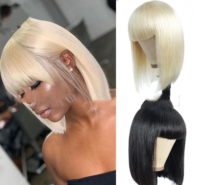 Women's Wigs Blonde Short Straight Hair Bobo Wigs Product information: Applicable people: Ms. Treatment process: mechanism Whether it can be dyed or hot: Do not dye it Hair material: high temperature wire Applicable skin tone: any skin tone Applicable fac