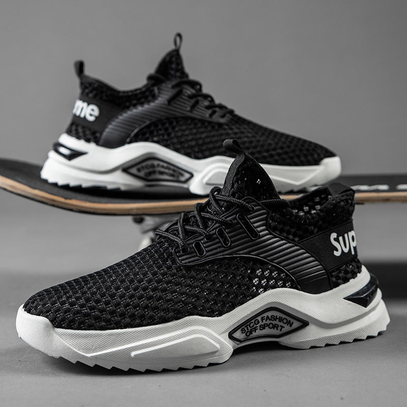 Thick-soled Trendy Shoes Men's Casual Shoes Korean Style Mesh Trendy Men's Shoes Product information: Style: Sports Function: Breathable For the season: Summer Applicable gender: male pattern: plain Upper material: pu+ mesh Sole material: plastic Applicab