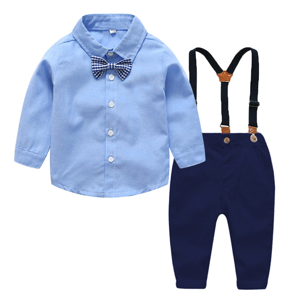 Boys Gentleman Bib Pant Suit Long Sleeve Bow Tie Product information: Style: Korean Suit type: pants suit Number of sets: two sets Suitable season: winter, autumn Sleeve length: long sleeve Hooded or not: not hooded Length: trousers Fabric technology: sof