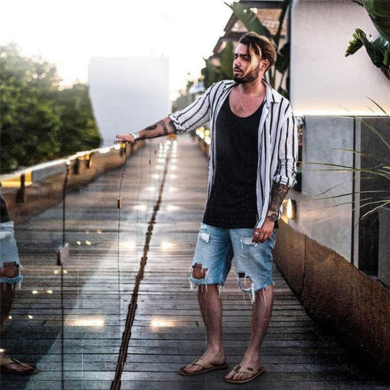 Men Slim Fit Muscle Casual Trendy Vertical Striped Shirt Product Information: Collar type: (one word collar) Basic style: Youth popular Applicable season: Four seasons Sleeve length: long sleeve Thickness: plus velvet thickening Applicable scenarios: trav