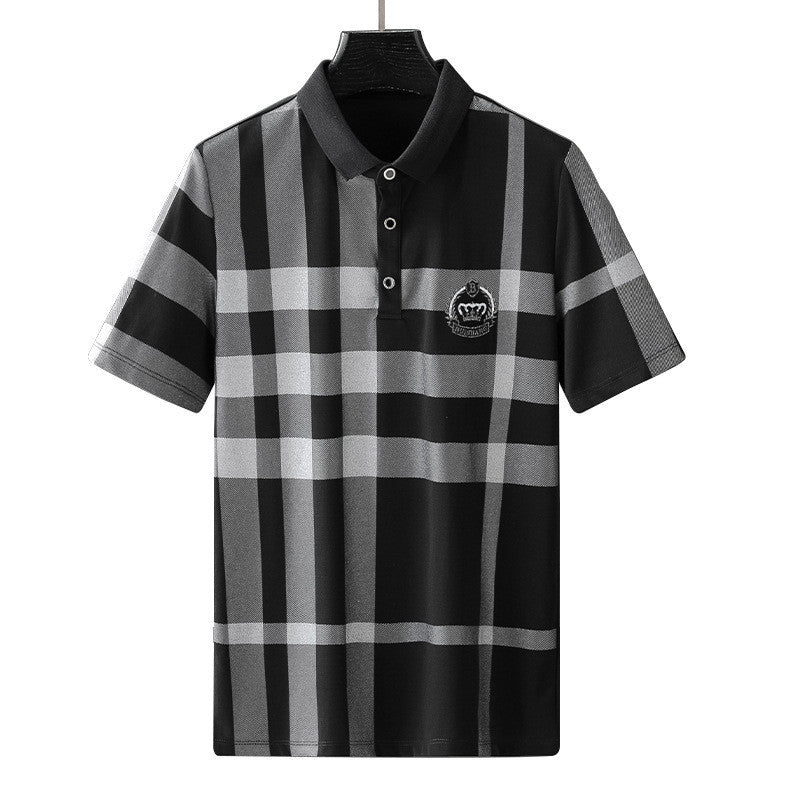 Summer New Style European Station Tide Brand Personality Splicing Striped Casual Lapel T-Shirt Shorts Suit Men Product Information: Material:C otton Style: England Features: T-shirt Colour: Black Size Information: Size:M/L/XL/XXL/3XL/4XL Note: 1. Asian si