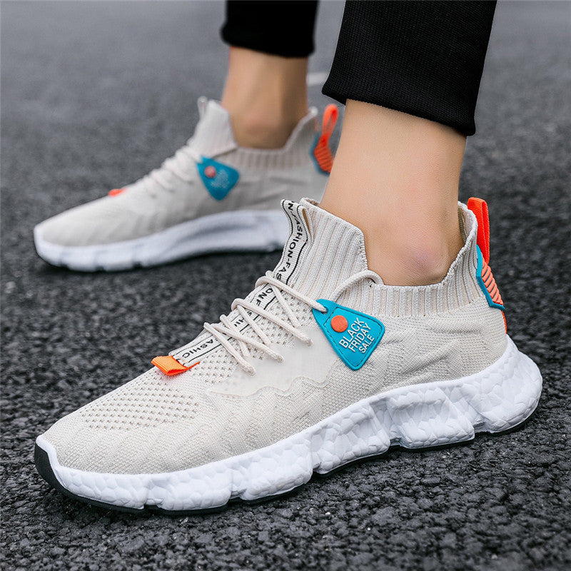 Student Casual Shoes Fashion Flying Woven Sneakers Product Information: Pattern: plain Upper material: flying weave Sole material: plastic Applicable sports: general Wearing style: front tie Popular elements: sewing thread, cross straps Heel shape: flat h