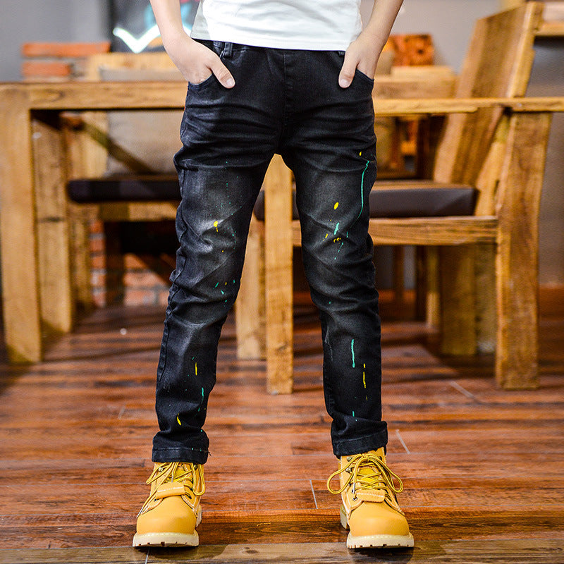 Boys Denim Trousers Spring And Autumn New Product information: Style: Korean Length: trousers Main fabric composition: cotton Main fabric ingredient content: 95 (%) Applicable gender: male Suitable seasons: spring, autumn, unlimited seasons, spring and au