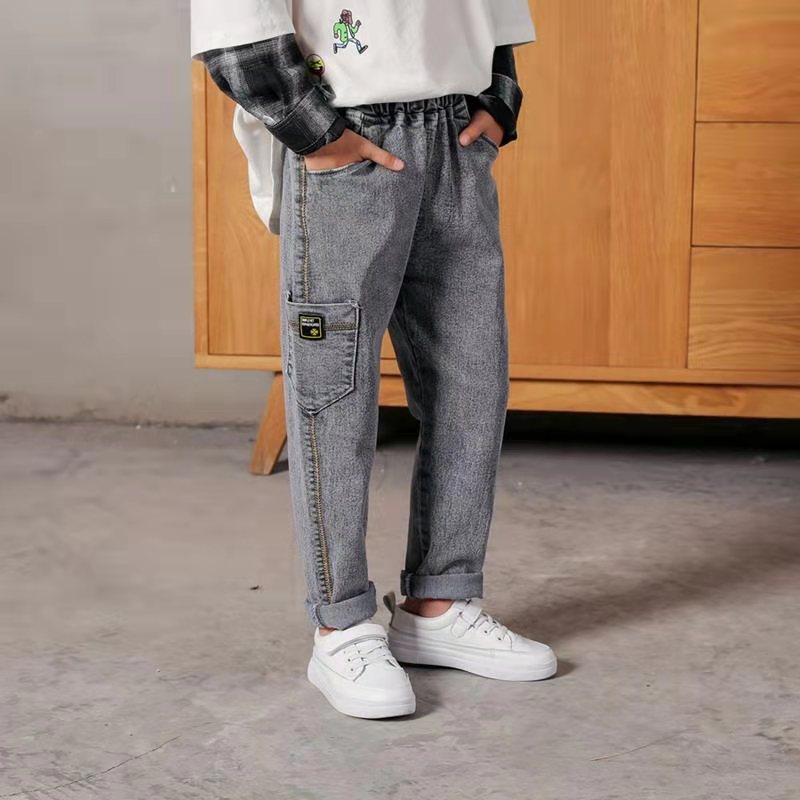 Kids Boys Jeans Baby Clothes Classic Pants Children Denim Clothing Boy Casual Bowboy Long Trousers 5-13Y Product information: Style: Korean Fabric name: Denim Security level: Class B Length: trousers Main fabric composition: cotton Main fabric ingredient