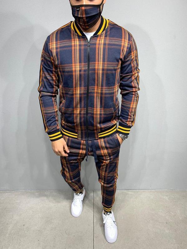 New Men's Leisure Suits Tracksuits Men Grid Two-piece Patchwork Zipper Tracksuits Small leg Trouser Sportswear New Man Sets Style: sports, casual, classic plaid, European and American Sleeve length: long sleeve Collar type: stand-up collar Hooded or not: