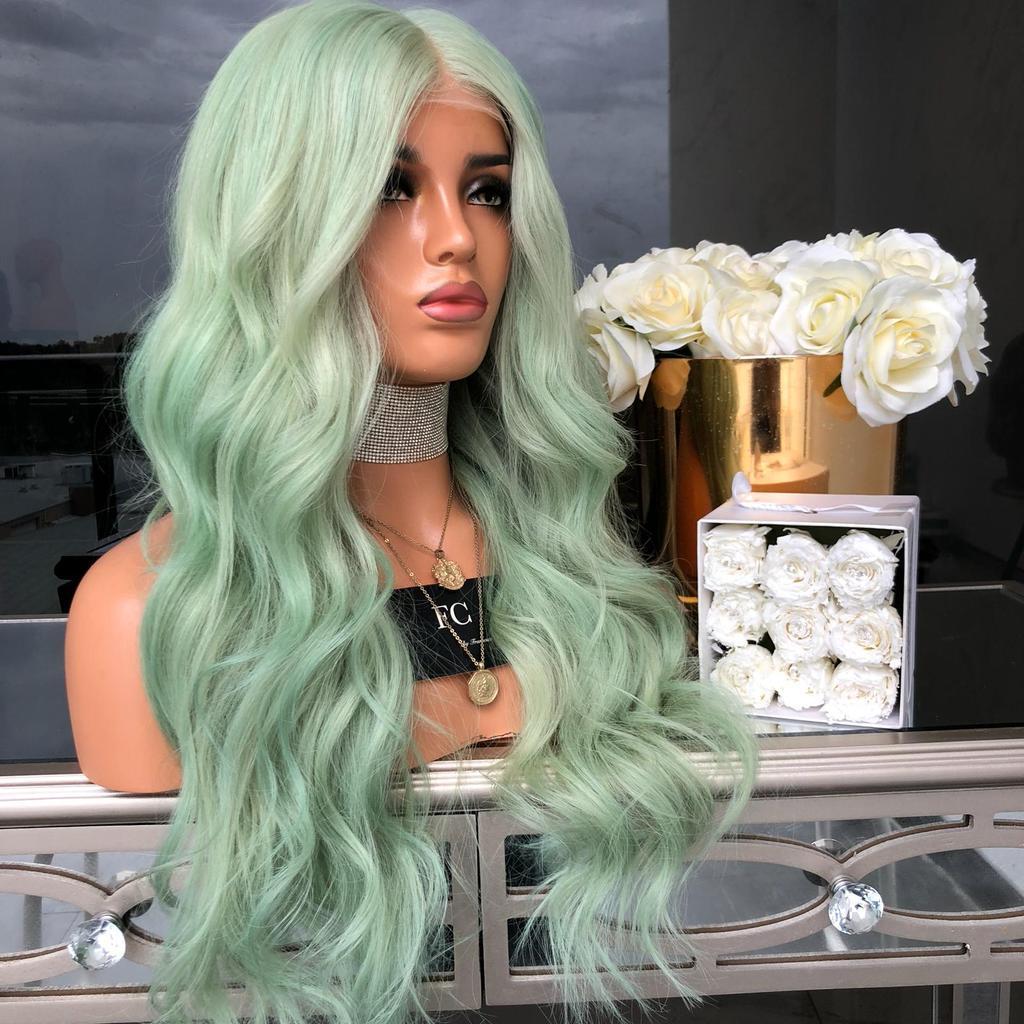 New European And American Wigs For Women Green Mid-Length Curly Hair Product Information: Applicable people: Ms. Treatment process: mechanism Whether it can be dyed or hot: Do not dye it Hair material: high temperature wire Applicable skin tone: any skin