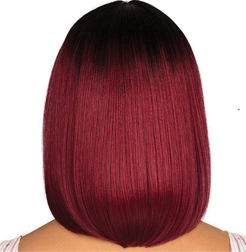 Women's Short Straight Hair, Black Gradient Burgundy Bobo Short Hair Product Information: Applicable people: Ladies Treatment process: mechanism Whether it can be dyed hot: not hot dyed Hair material: high temperature wire Applicable skin color: any skin