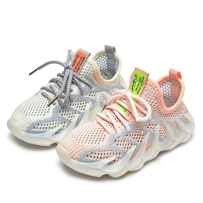 Breathable Flying Woven Soft Sole Children's Shoes Product information: Applicable gender: neutral/male and female Upper material: flying weave Sole material: beef tendon Color: pink, beige Size: 26 yards / inner length 16.4cm, 27 yards / inner length 17.