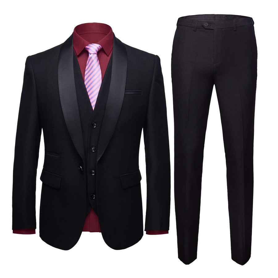 Men's Business Casual Suits, Men's Korean Version Of The Self-Cultivation Wedding Groom Suit Dress Three-Piece Suit Product Information: Collar type: :Green fruit collar Placket: single row three buttons Fabric name: cotton blended Main fabric composition