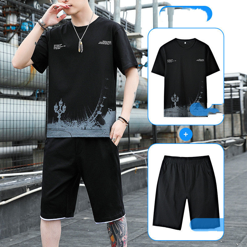 Sports Suit Men's Summer Cotton Short Sleeve T-Shirt Shorts Men's Product information: Suit type : Pants suit Number of packages : Two piece set Contents of gift box : clothing Suitable for season : autumn Size: size M L XL 2XL 3XL 4XL Length of garment 6