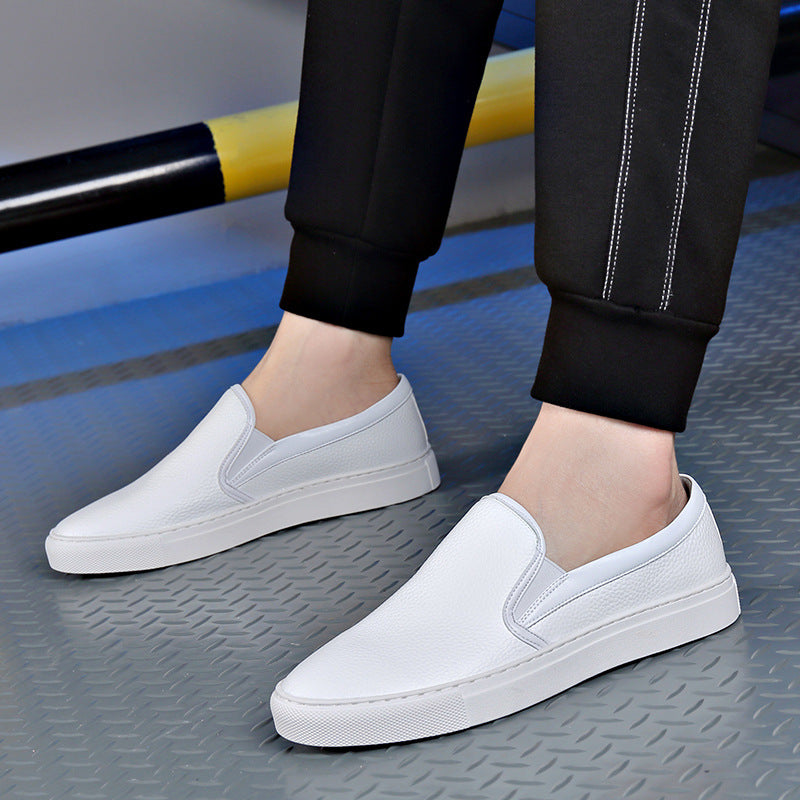 Men's White Shoes Leather Comfortable And Breathable Loafers Product Information: Applicable gender: male Pattern: plain Upper material: leather Cortical features: bovine split leather Toe shape: round toe Size Information : Size: 38, 39, 40, 41, 42, 43,