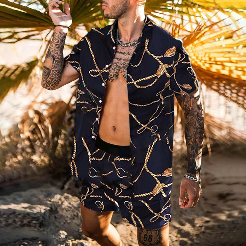 Spring Outdoor Loose Shirt Printing Short-Sleeved Suit Men Product information: Pants length: shorts Top style: coat Top sleeve length: short sleeve Whether hooded: not hooded Fabric name: Four-way stretch Main fabric composition: polyester fiber (polyest