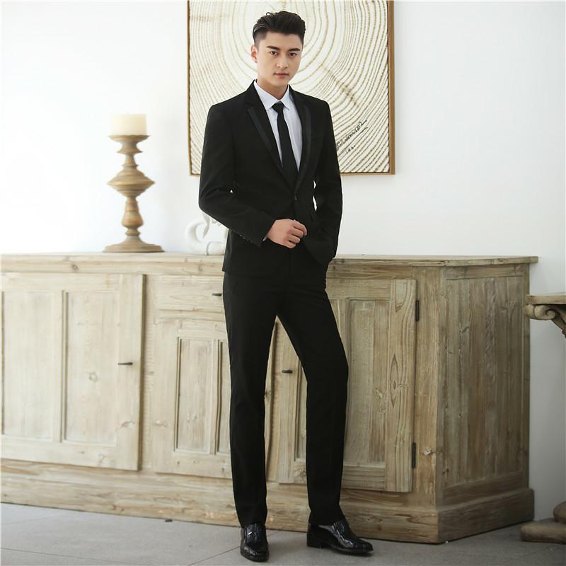 Suit Student Graduation Class Suit Men's Western Dress Suit Product information: Fabric classification: velvet pattern: plain Collar type: flat collar Placket/button: a single-breasted button Color: coat+trousers Subdivision style: tide Basic style: Youth