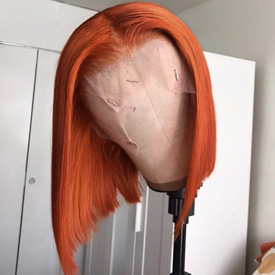 Gradient Color Short Bob Wig Orange Lace Front Human Hair Wig Product information: Treatment process: mechanism Wig length: short hair Can be dyed and ironed: can be dyed Hair material: real hair Color: Shunfa semi-lace bob 8 inch 150% density, Shunfa sem