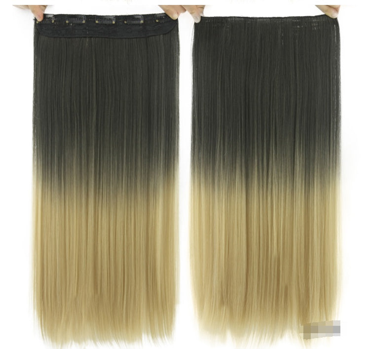 Dyed Gradual Straight Hair Clip Clip, Curtain T-color Hair Extension Piece Product information: Treatment process: mechanism Can it be dyed or not: Do not dye it Hair material: high temperature wire Applicable skin tone: natural skin tone Hair piece type:
