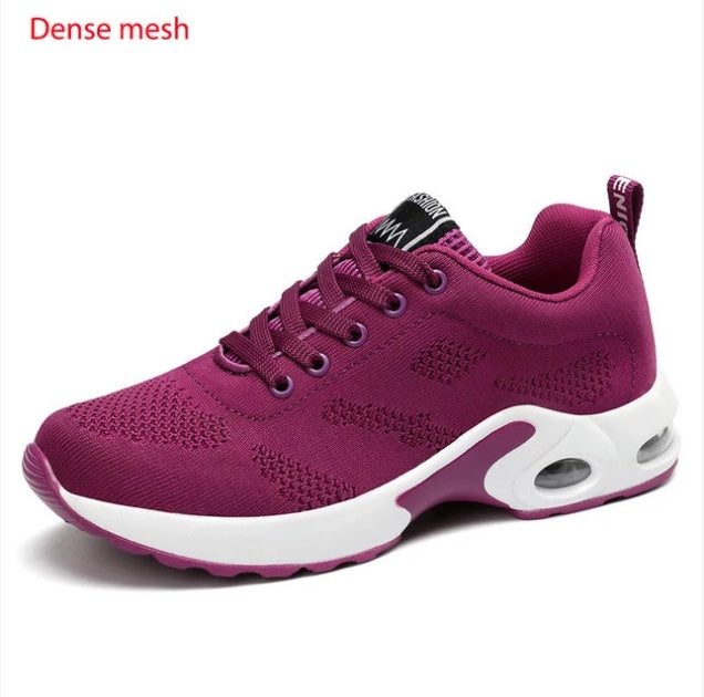 Air cushion flying woven shoes Product Description: Style: ethnic Popular elements: shallow mouth Toe shape: round toe Upper material: mesh Applicable gender: female Heel height: middle heel (3-5CM) Packing list: Shoes x1 pair Air cushion flying woven sho