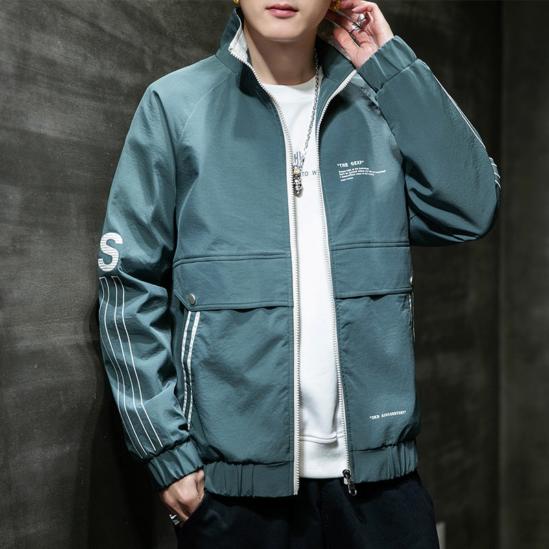 Stand-up collar casual jacket men's cardigan fashion Collar type: stand-up collar Edition type: fit type Placket: zipper Suitable for the crowd: youth Fabric name: chemical fiber blended Main fabric composition: polyester fiber (polyester) The content of