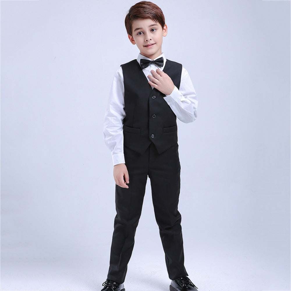 Children's suit 5-piece suit Applicable gender: male Style: European and American Suit type: pants suit Number of sets: three sets Suitable age: middle and small children (3~8 years old, 100~140cm) Suitable season: winter, spring, autumn Sleeve length: lo