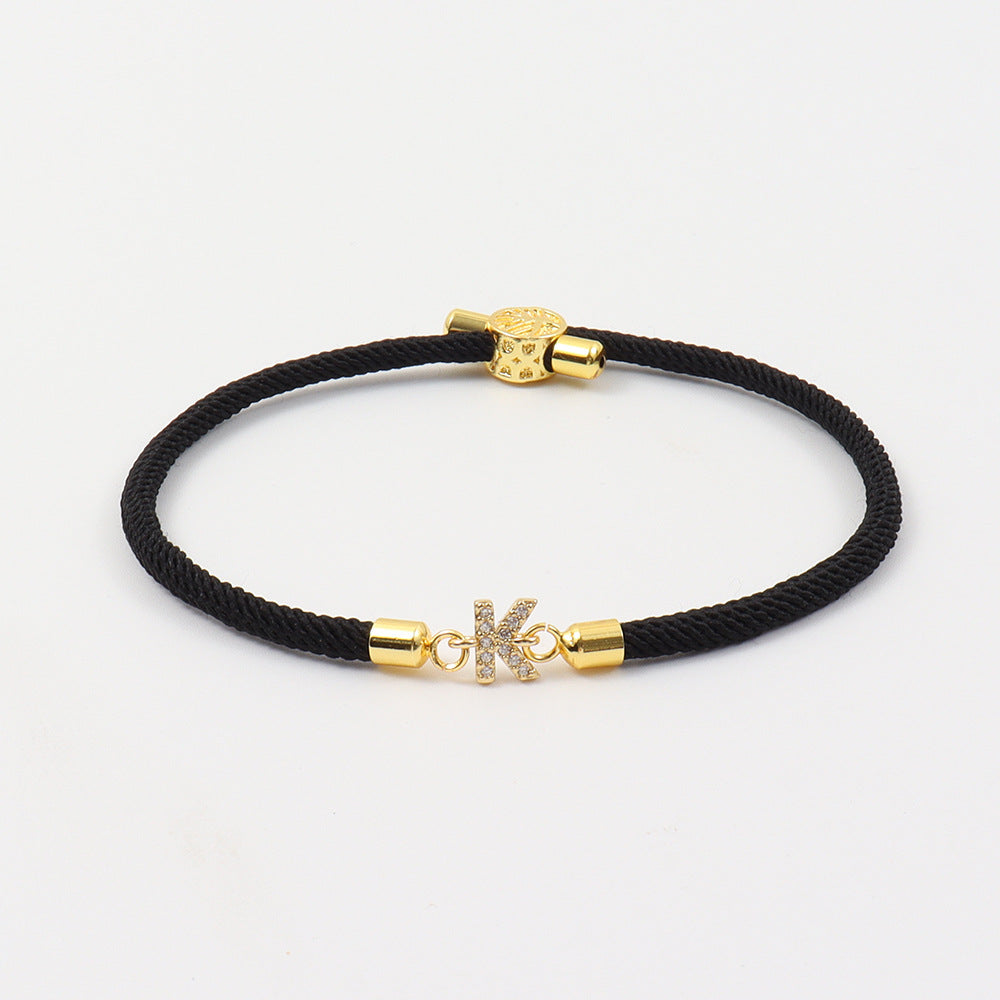 Copper Micro Inlaid Zircon 26 Letters Adjustable Carrying Strap Product information: Treatment Process: Micro inlay Color: white, black, pink, red, dark green, purple, sky blue Applicable population: Female Material: flexible wire Purity: A,B,C,D,E,F,G,H,