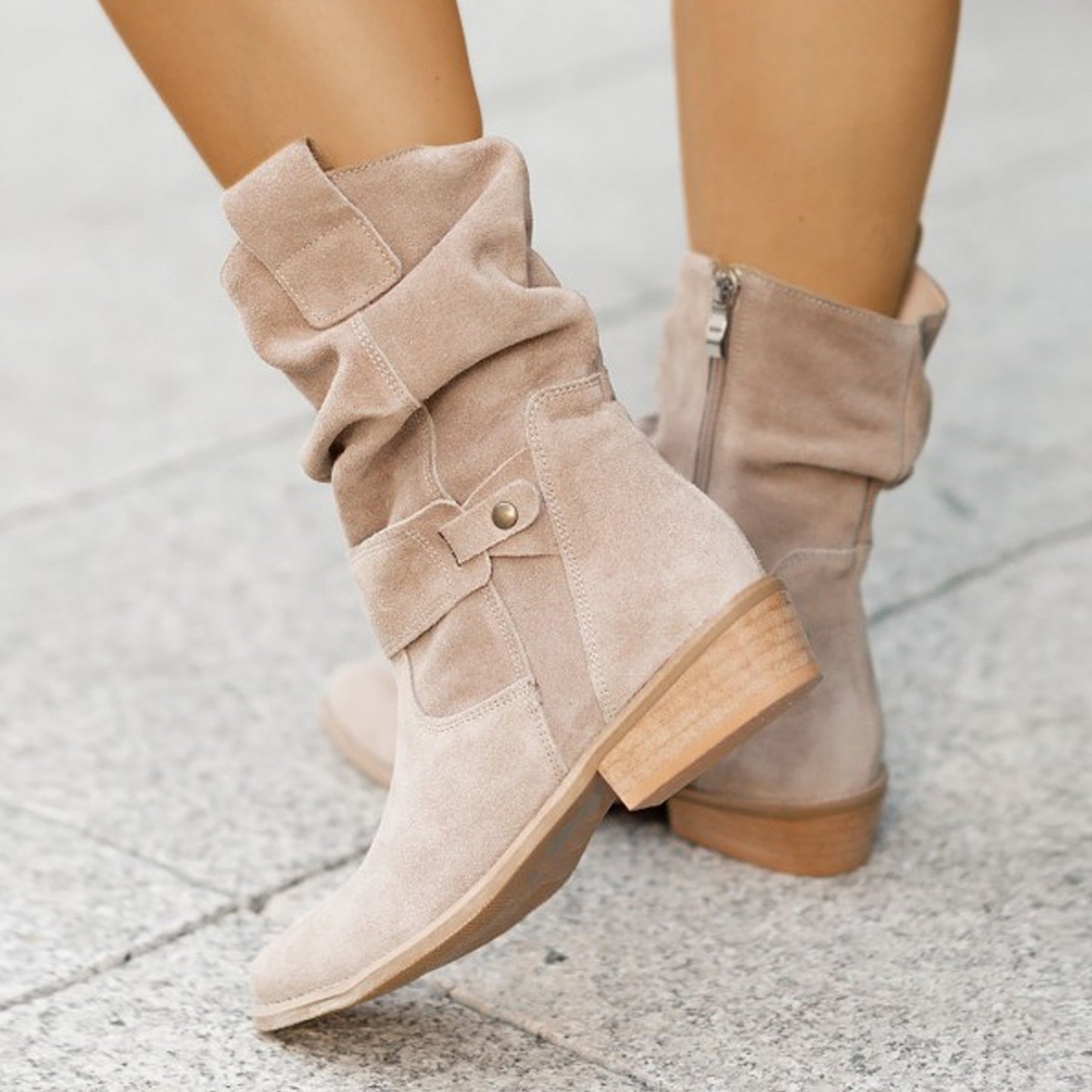 Women's Low Heel Suede Short Boots Product information: Pattern: solid color Lining material: imitation leather Color: black, dark gray, apricot, brown, dark brown Heel height: low heel Heel shape: square heel Size: 34, 35, 36, 37, 38, 39, 40, 41, 42, 43