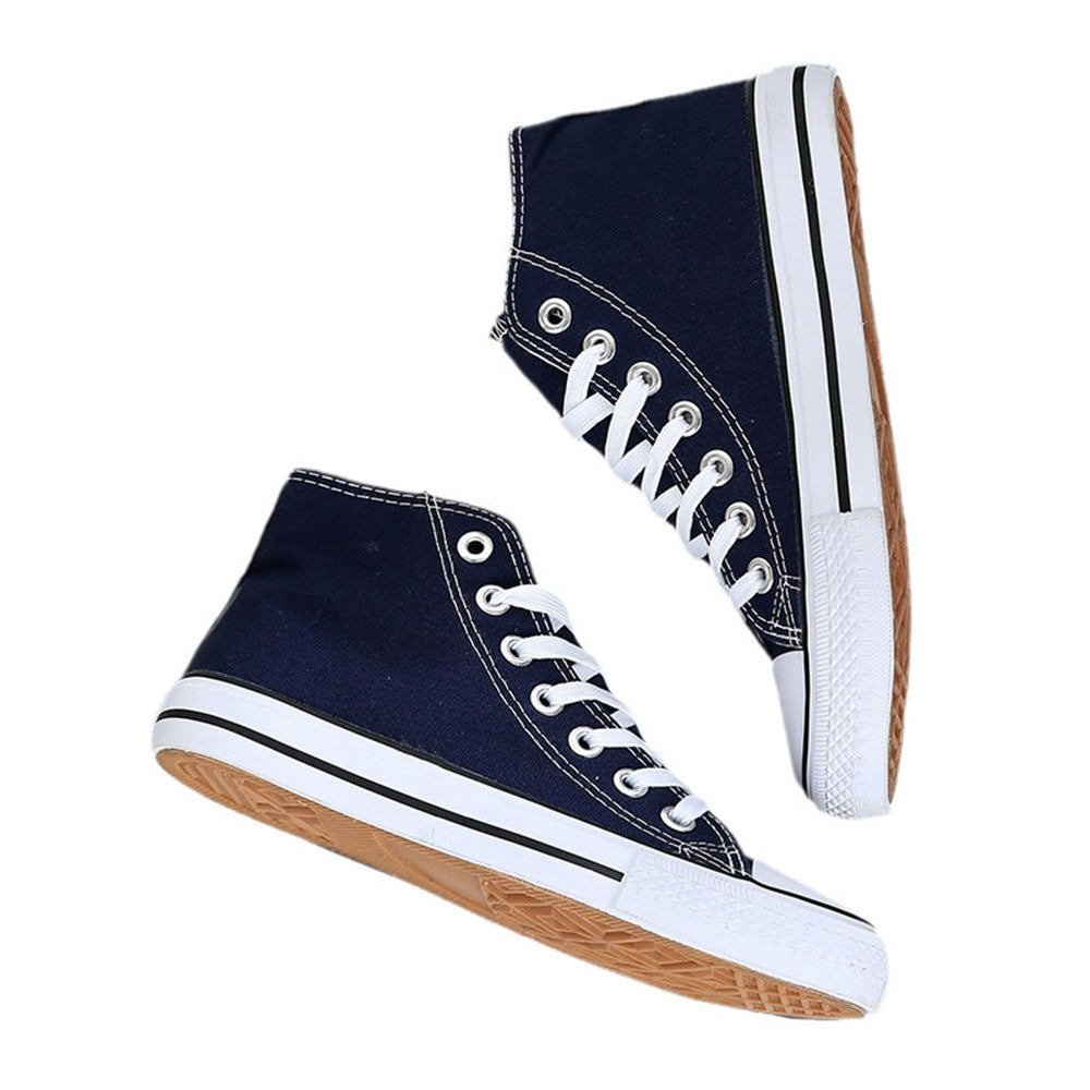 Women's High-top Canvas Pure Color Tied Shoes Product information: Lining material: Cotton Color: white, red, blue, black Upper height: tall crown Heel shape: flat heel Size: 35, 36, 37, 38, 39, 40, 41, 42, 43, 44 Sole material: rubber Popular elements: l