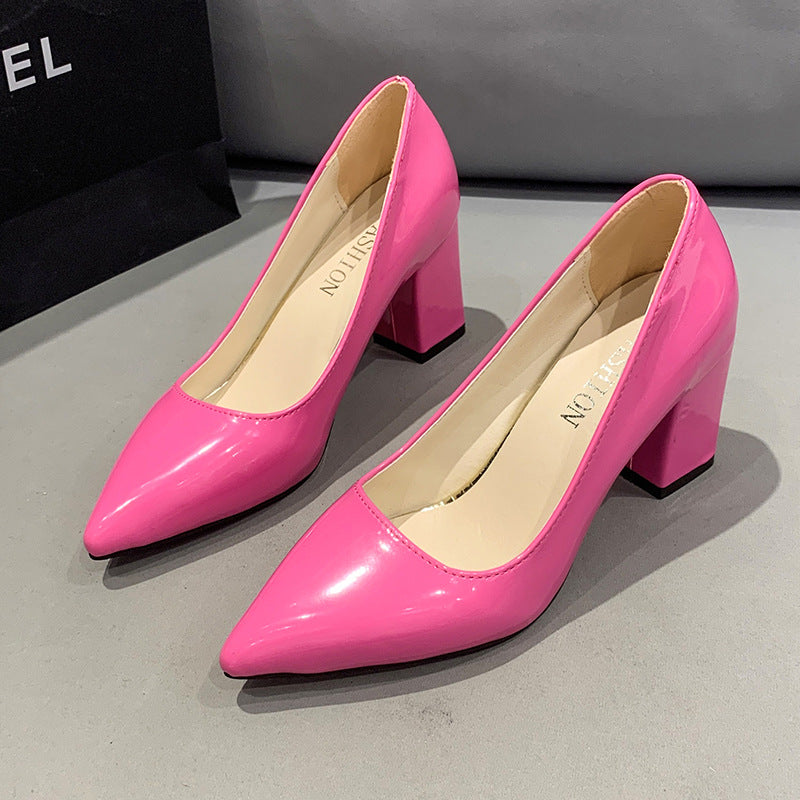 Women's Low-cut Fashion High Heels Product information: Pattern: solid color Color: green, purple, pink, Barbie pink, orange, orange Heel height: high heels (6-8CM) Size: 34, 35, 36, 37, 38, 39, 40, 41, 42, 43 Shoe Upper material: PU Applicable Gender: Fe