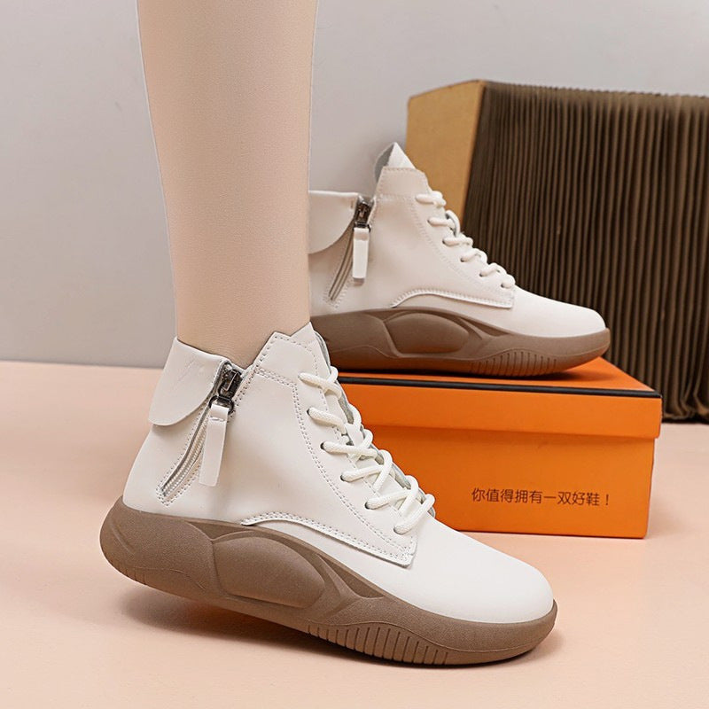 Women's Autumn And Winter Fleece-lined Platform Ankle Boots Product information: Color: beige single lining (narrow half size), Black single lining (narrow half size), beige wool lining (narrow half size), black plus velvet wool lining (narrow half size)