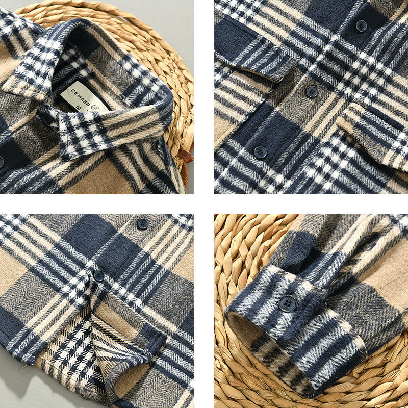 Artistic Casual Autumn And Winter Yellow Plaid Coat Loose Lapels Plus Size Fashion Youth Pop Top Product information: Pocket Style: size patch pocket Color: light blue plaid, dark yellow plaid Suitable for people: Plus size Size: M,XL,L,2XL,3XL Version: L