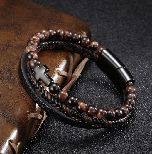 Cross Multi-layer Stainless Steel Men's Bracelet Product information: Treatment Process: baking varnish Type: Bracelet Color: Tigereye, agate stone, haematite, frosted stone, agate stone white cross, frosted stone white cross, haematite Black Cross Materi