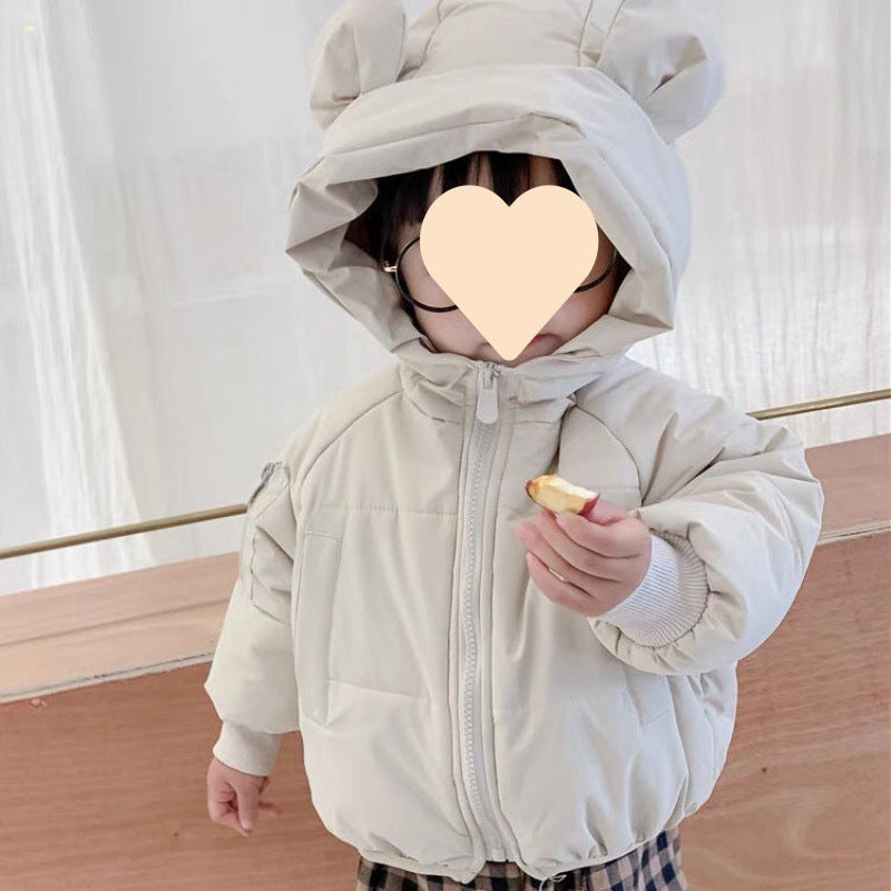 Baby Girl Thickened Warm Hooded Jacket Product information: Color: Milky White, dark brown Suitable height: 80,90,100,110,120 Lining composition: polyvinyl alcohol fiber Main fabric composition: polyvinyl alcohol fiber Applicable gender: neutral/both men