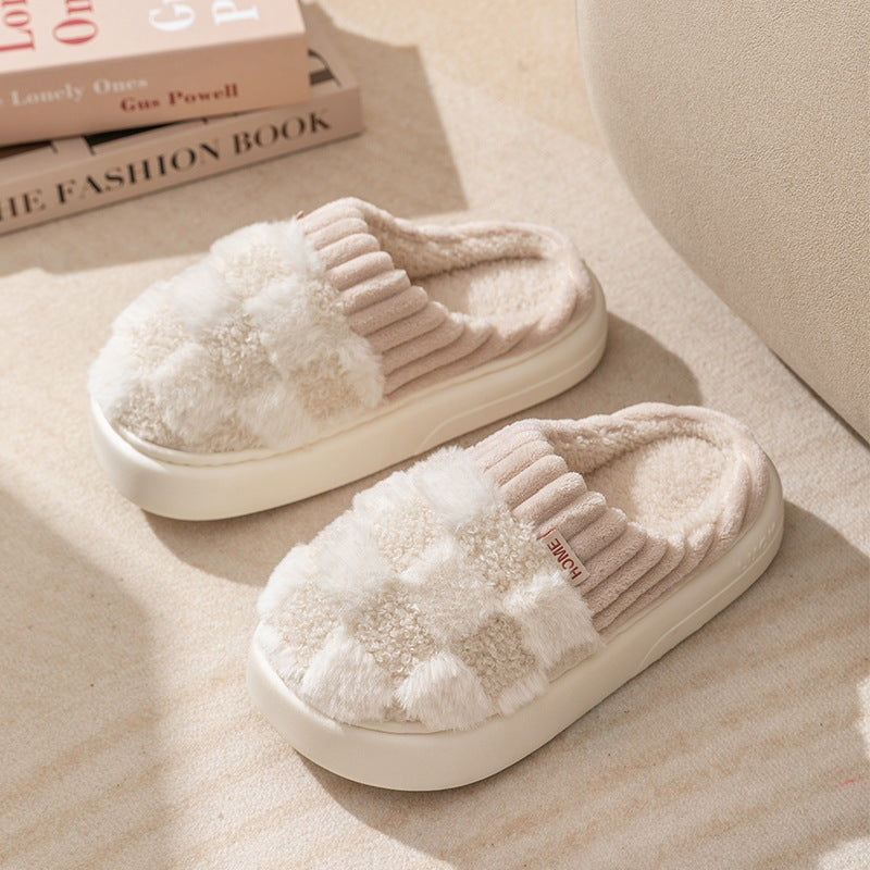 Cotton Slippers Women's Winter Indoor Product information: Pattern: Plaid Color: green, pink, white, gray, coffee Heel height: 2.5-3.5cm Heel shape: flat heel Size: 36-37 suitable for 35-36 yards, 38-39 suitable for 37-38 yards, 40-41 suitable for 39-40 y
