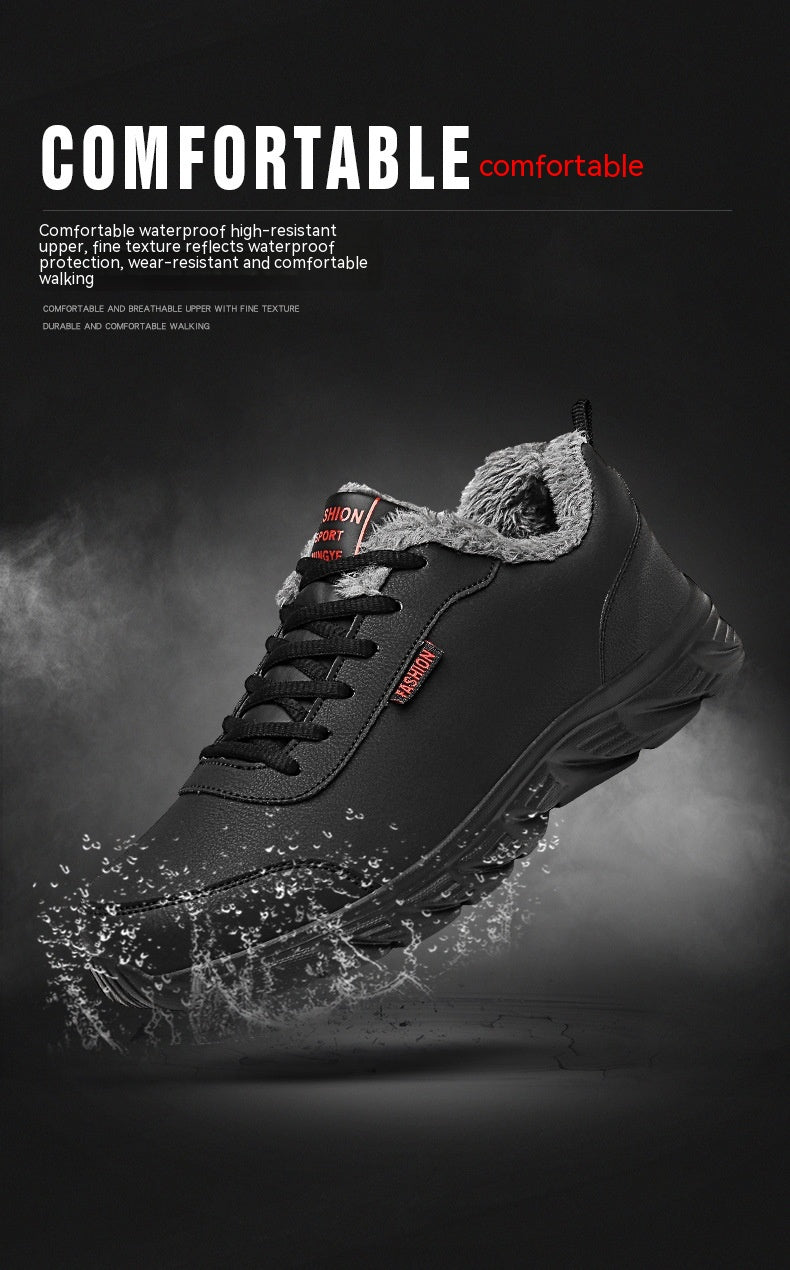 Artificial Leather Cotton Fur Men's Leather Casual Sneaker Warm Shoes Product information: Pattern: solid color Color: black, gray Heel shape: flat heel Size: 38, 39, 40, 41, 42, 43, 44, 45, 46 Sole material: MD Popular elements: sewing thread Style: Snea