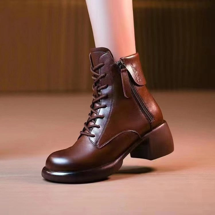 Thick Bottom Solid Color Ankle Boots Women Product information: Pattern: solid color Color: brown, black, brown with velvet, black plus Velvet Heel height: mid heel (3-5CM) Sock length: low tube Heel shape: chunky heel Size: 35,36,37,38,39,40 Sole craft: