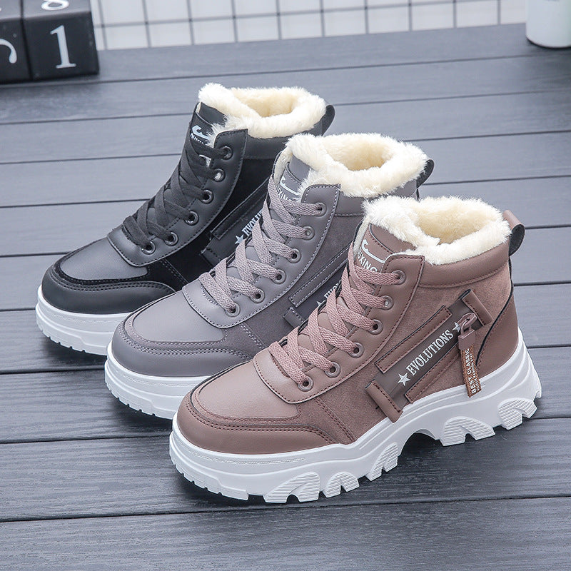Winter New All-matching Platform Ankle Boots Product information: Pattern: solid color Lining material: artificial velboa Color: gray, black, brown Upper height: Middle top Heel height: mid heel (3-5CM) Heel shape: English muffin heel Size: 35, 36, 37, 38