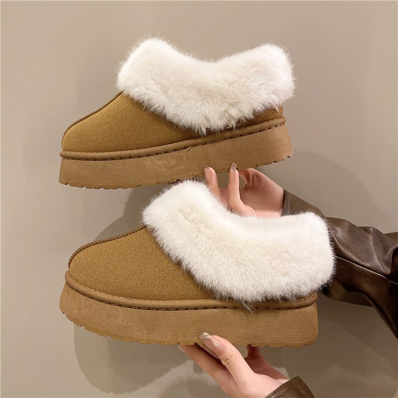 Women's Winter Thicken Thermal Fur Snow Boots Product information: Pattern: Ethnic Lining material: artificial plush Color: black, maroon, khaki Processing Method: Frosted Upper height: 7CM Heel height: 4.5CM Size: 36-40 Sole craft: injection moulded shoe